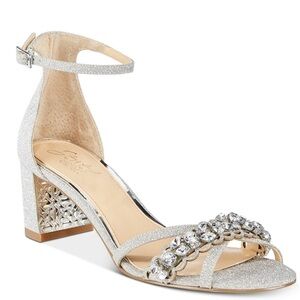 Jewel Badgley Mischka Crystal Embellished Block Heels Size 7.5 NEW MSRP $99